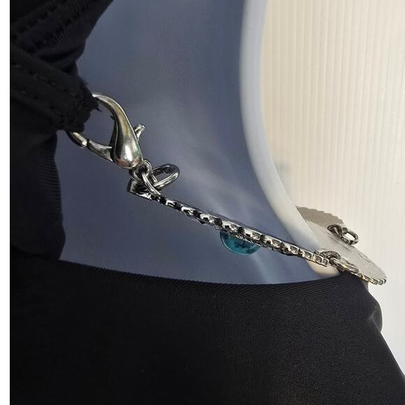 L'Agence Ava Chain Black Swimsuit One Shoulder Cut Out Concho Turquoise S NEW - Picture 10 of 12